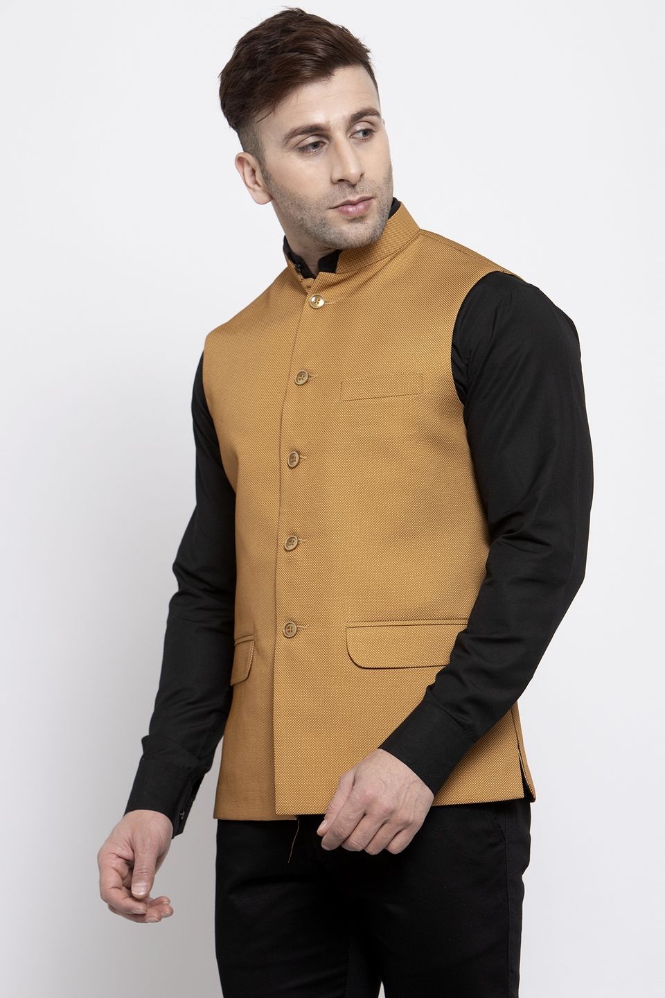 WINTAGE Men's Poly Cotton Festive and Casual Nehru Jacket Vest Waistcoat : Brown