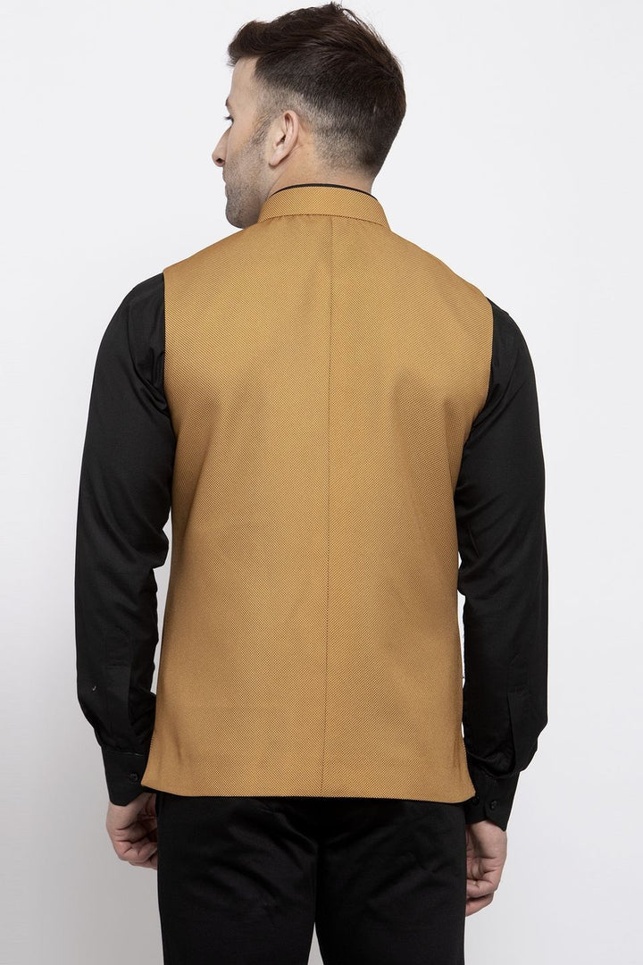 WINTAGE Men's Poly Cotton Festive and Casual Nehru Jacket Vest Waistcoat : Brown