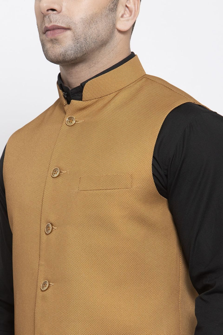 WINTAGE Men's Poly Cotton Festive and Casual Nehru Jacket Vest Waistcoat : Brown
