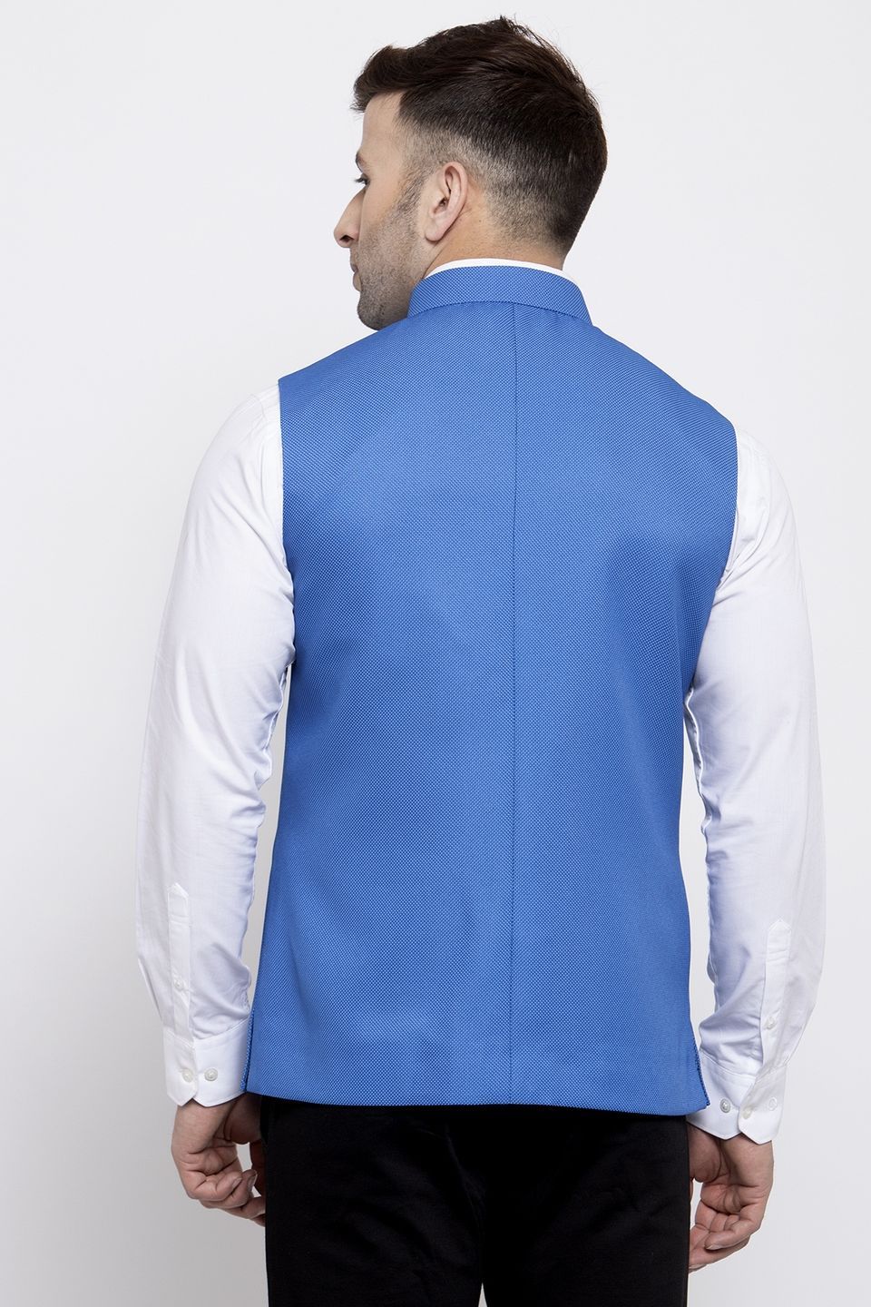 WINTAGE Men's Poly Cotton Festive and Casual Nehru Jacket Vest Waistcoat : Blue