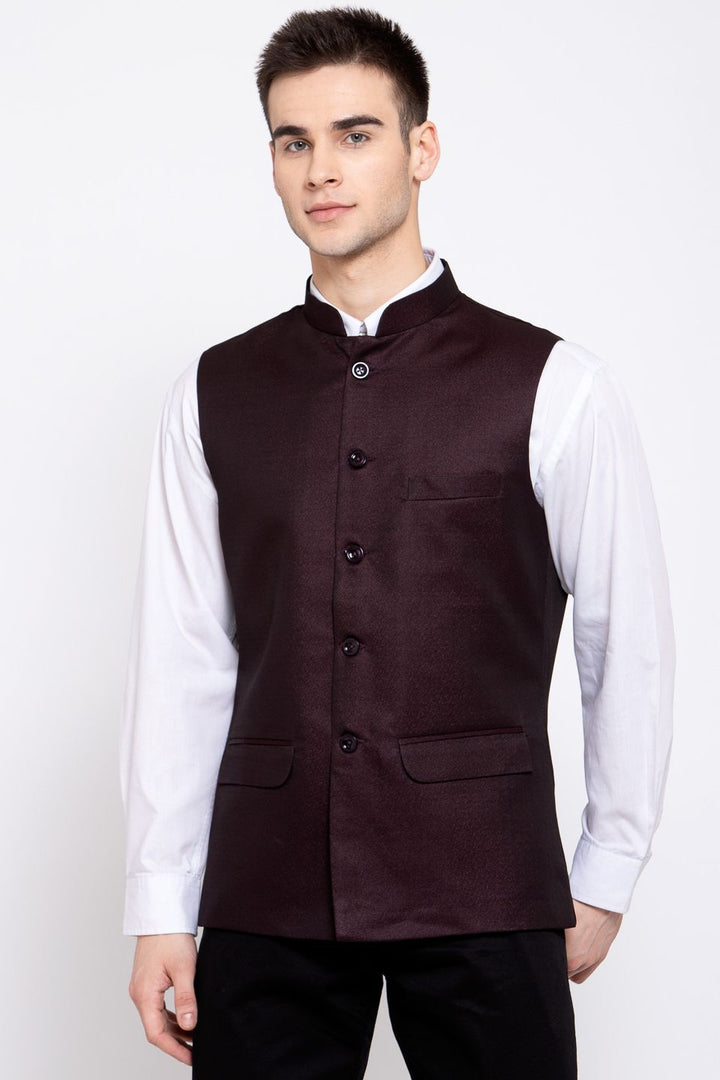 Wintage Men's Poly Blend Formal and Evening Nehru Jacket Vest Waistcoat : Brown