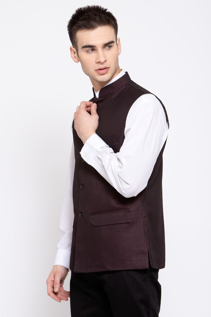 Wintage Men's Poly Blend Formal and Evening Nehru Jacket Vest Waistcoat : Brown