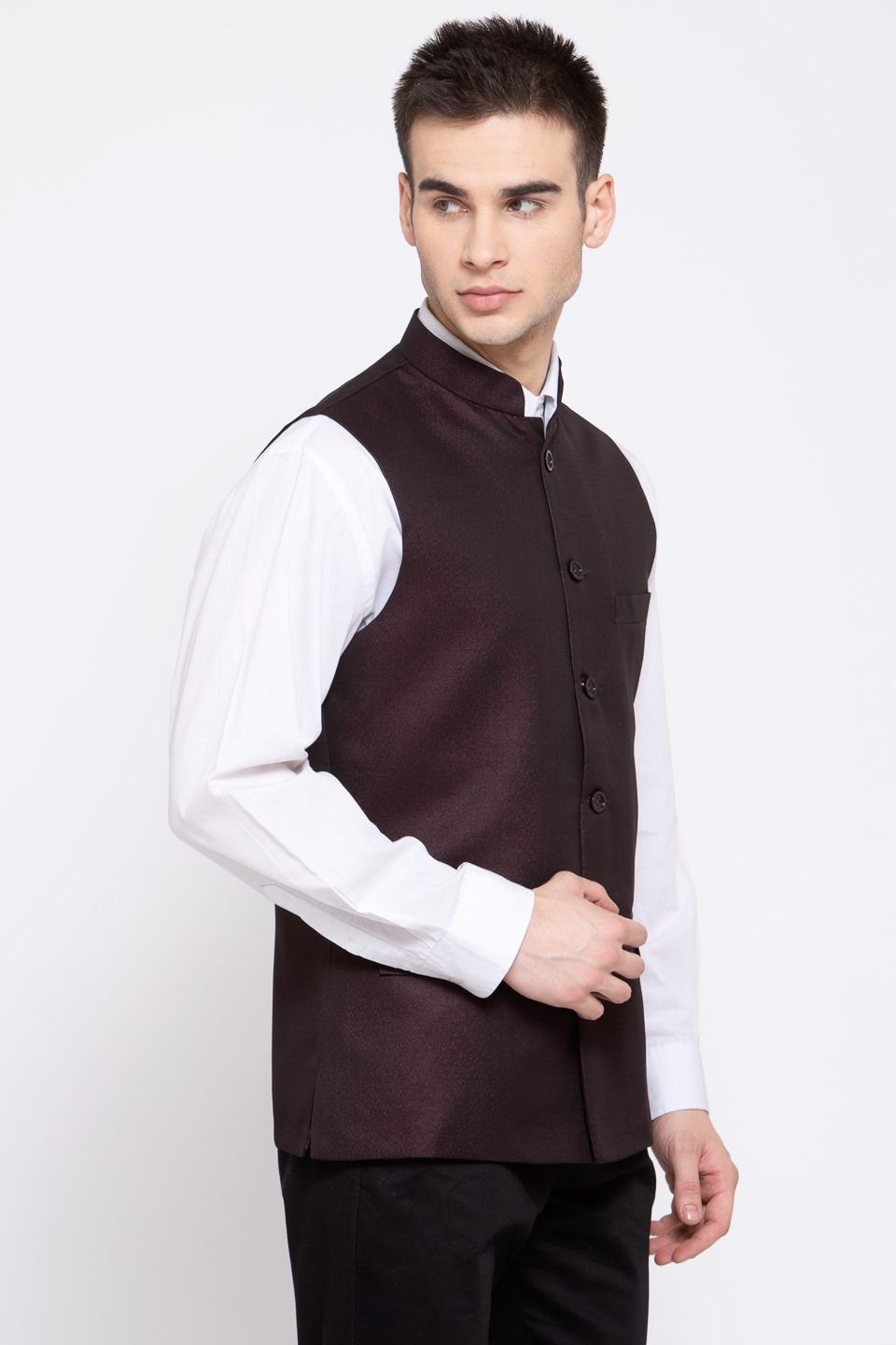 Wintage Men's Poly Blend Formal and Evening Nehru Jacket Vest Waistcoat : Brown