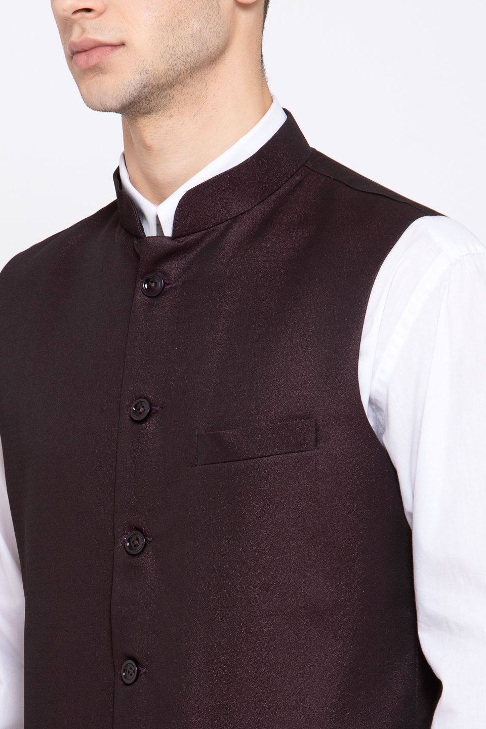Wintage Men's Poly Blend Formal and Evening Nehru Jacket Vest Waistcoat : Brown
