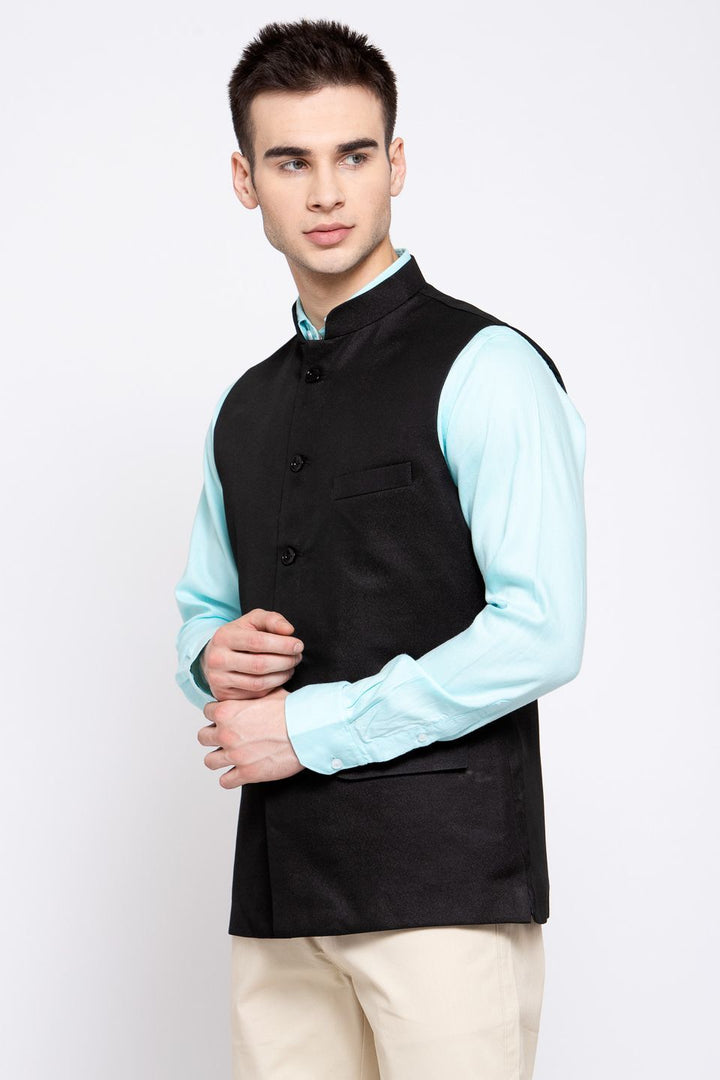 Wintage Men's Poly Blend Formal and Evening Nehru Jacket Vest Waistcoat : Black