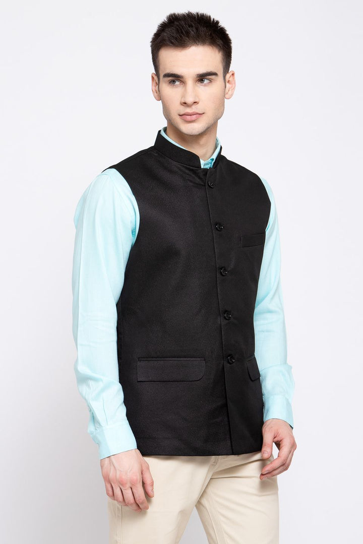 Wintage Men's Poly Blend Formal and Evening Nehru Jacket Vest Waistcoat : Black