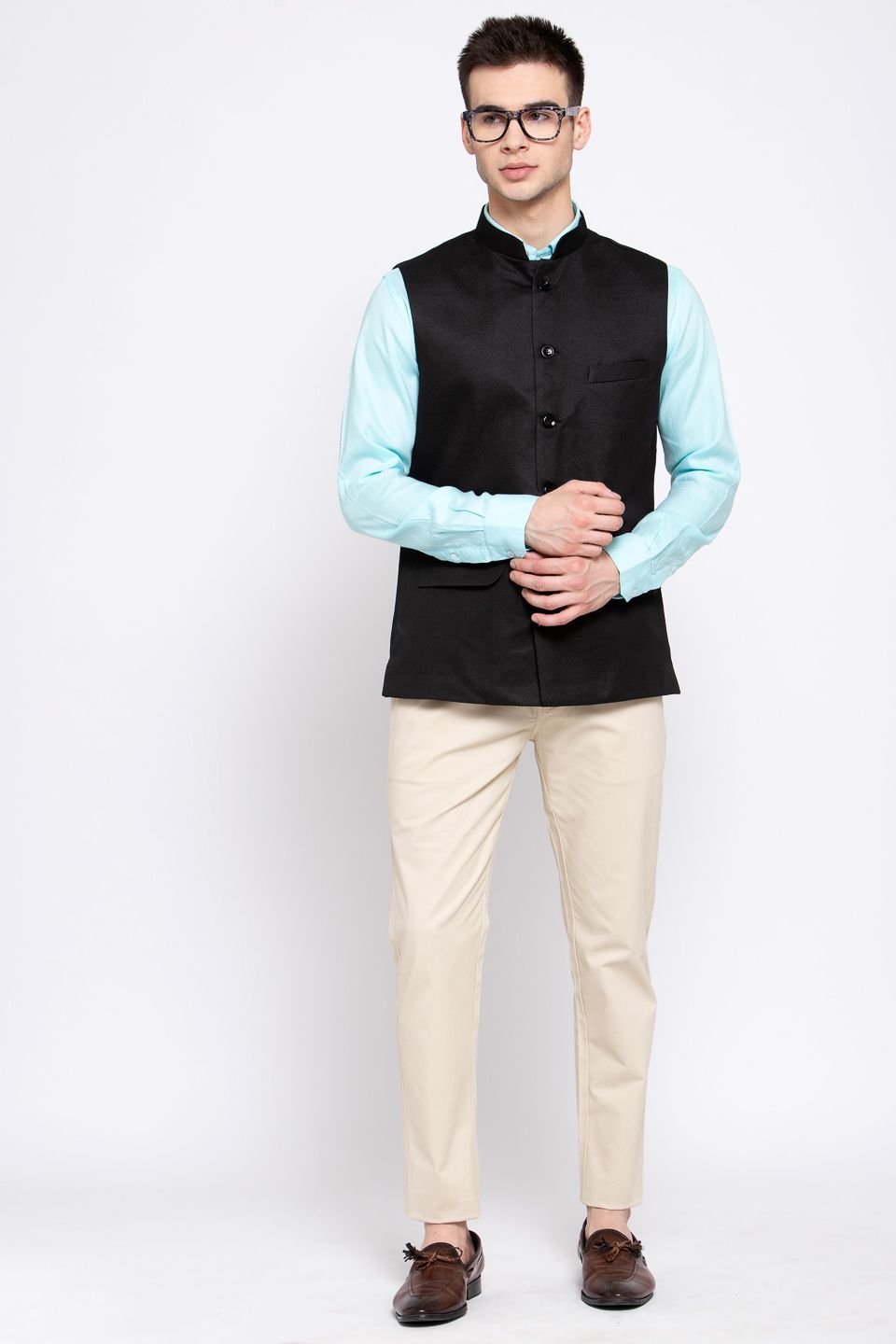 Wintage Men's Poly Blend Formal and Evening Nehru Jacket Vest Waistcoat : Black