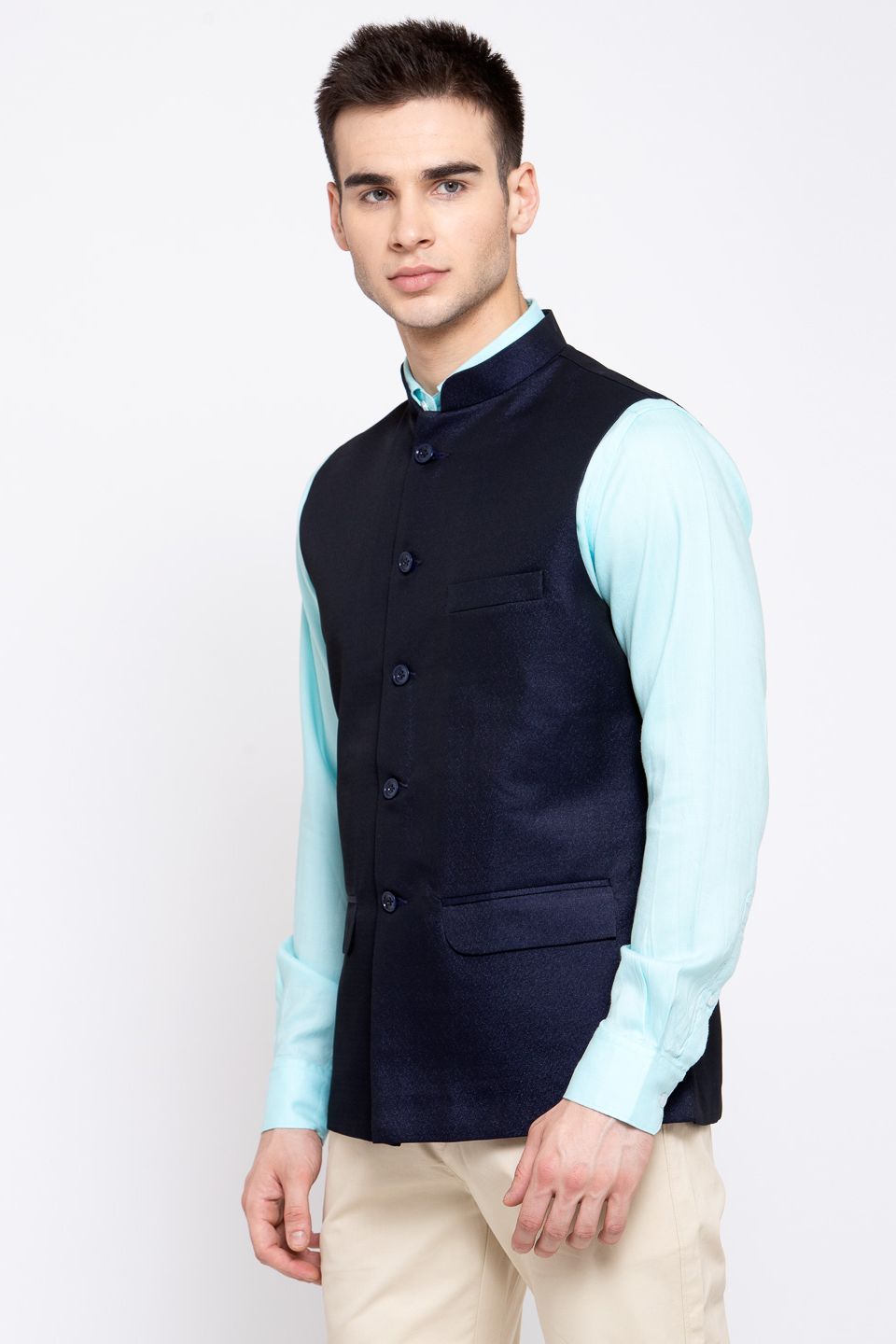 Wintage Men's Poly Blend Formal and Evening Nehru Jacket Vest Waistcoat : Navy Blue