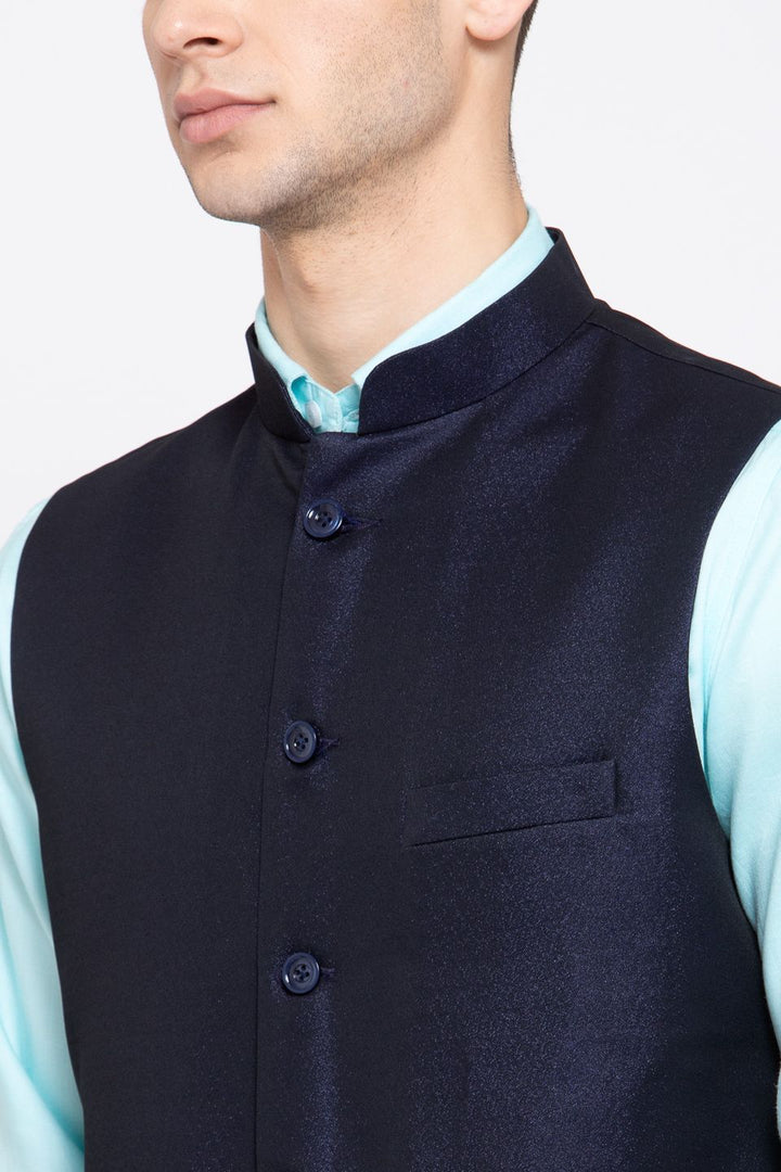 Wintage Men's Poly Blend Formal and Evening Nehru Jacket Vest Waistcoat : Navy Blue