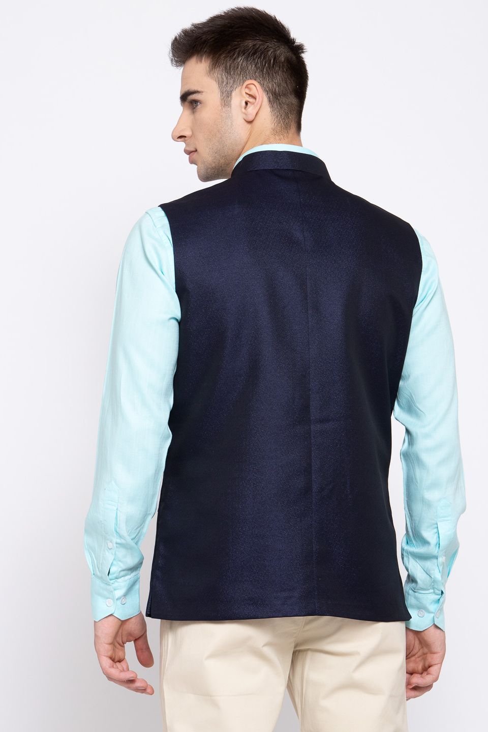 Wintage Men's Poly Blend Formal and Evening Nehru Jacket Vest Waistcoat : Navy Blue