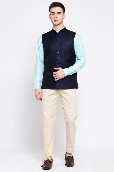 Wintage Men's Poly Blend Formal and Evening Nehru Jacket Vest Waistcoat : Navy Blue