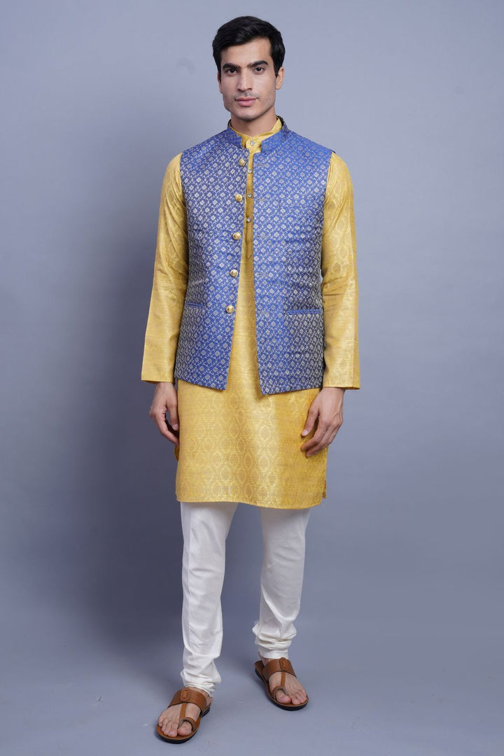 Banarasi Rayon Cotton Blue Modi Nehru Jacket