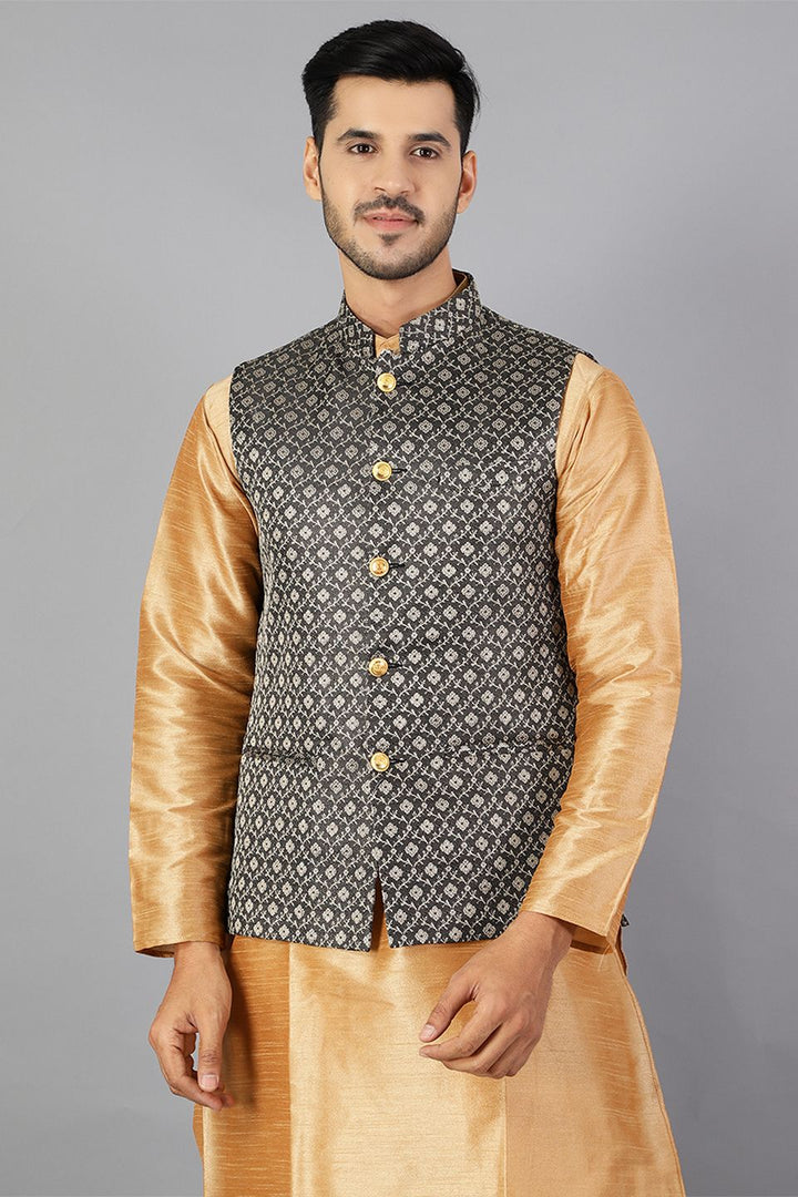 Banarasi Rayon Cotton Grey Modi Nehru Jacket