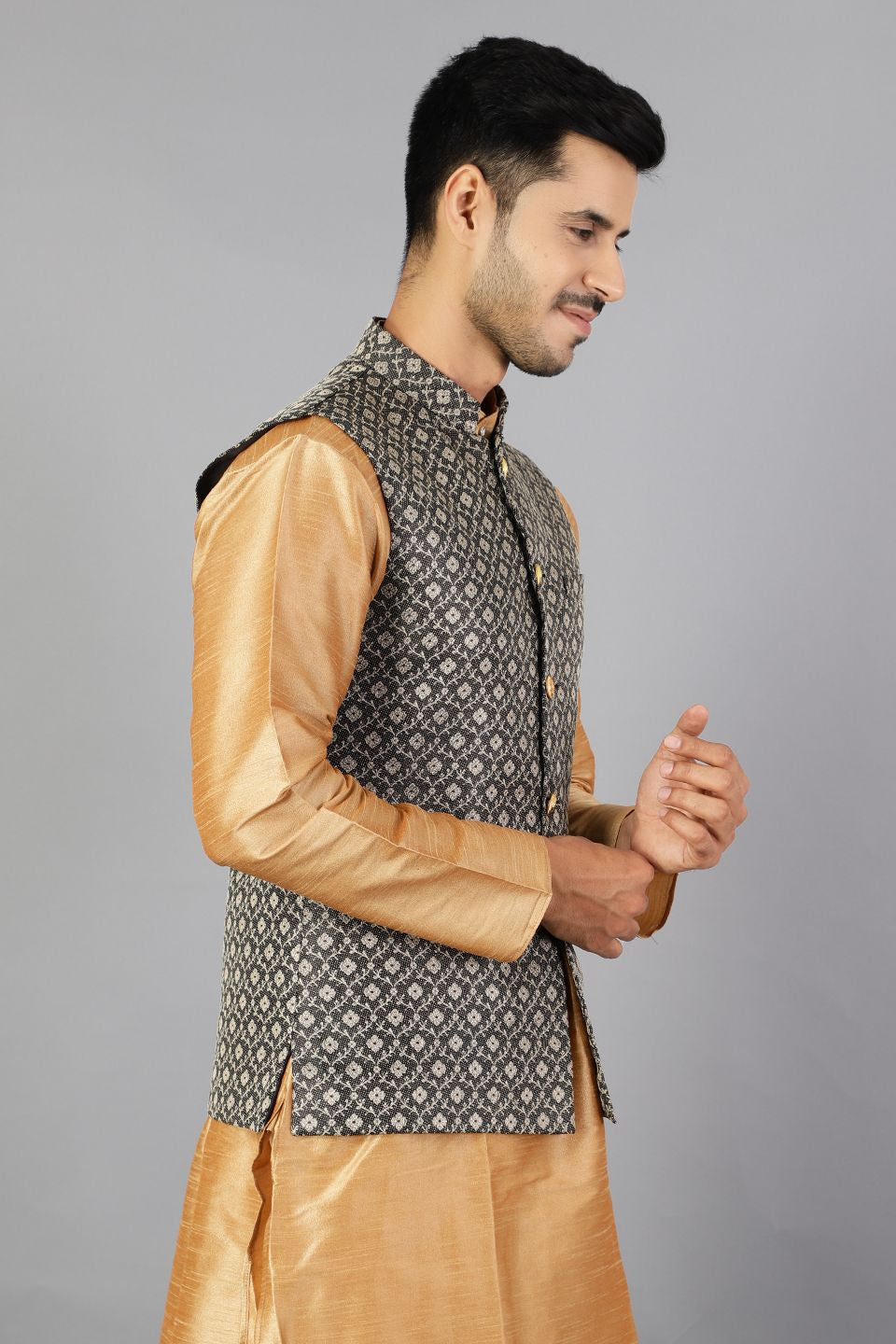 Banarasi Rayon Cotton Grey Modi Nehru Jacket