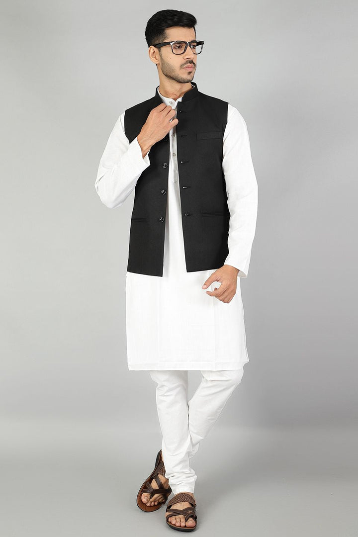 Polyester Cotton Plain Black Modi Nehru Jacket