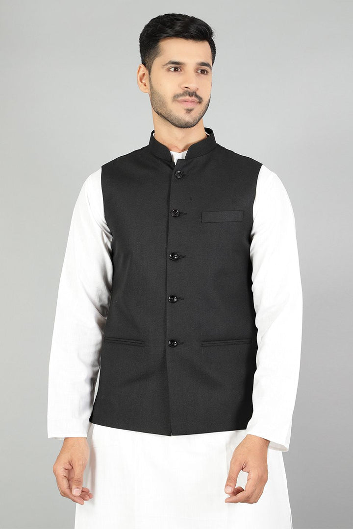Polyester Cotton Plain Black Modi Nehru Jacket