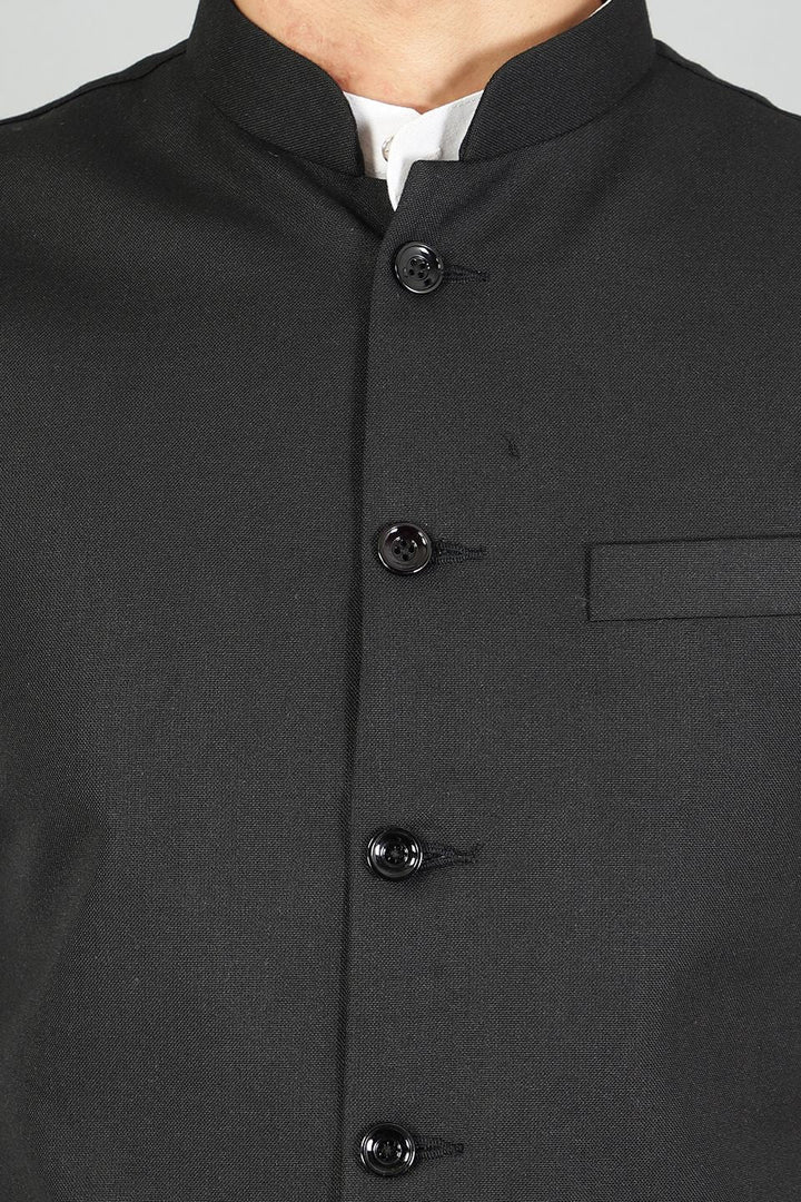 Polyester Cotton Plain Black Modi Nehru Jacket