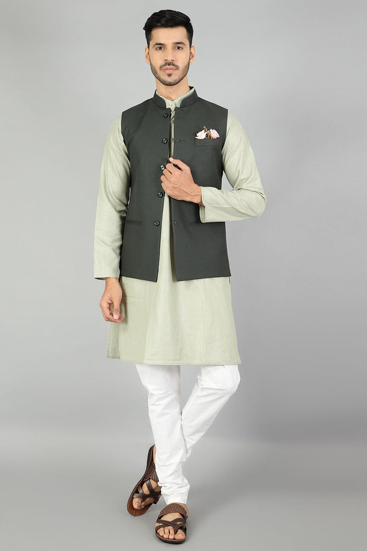 Polyester Cotton Plain Green Modi Nehru Jacket