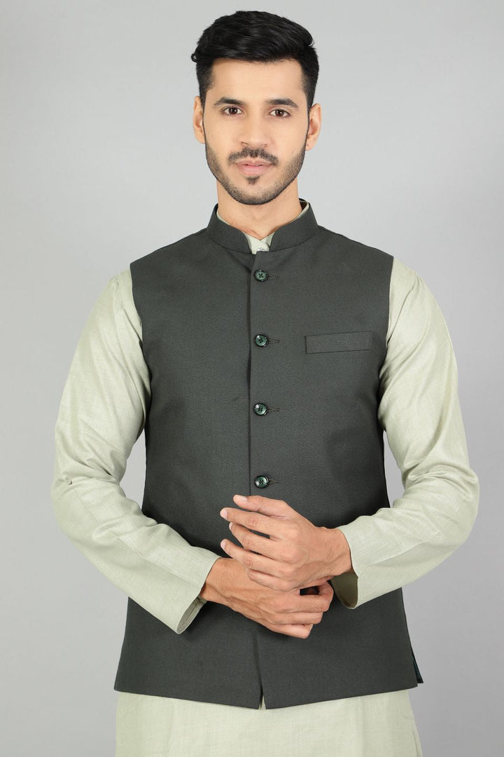 Polyester Cotton Plain Green Modi Nehru Jacket