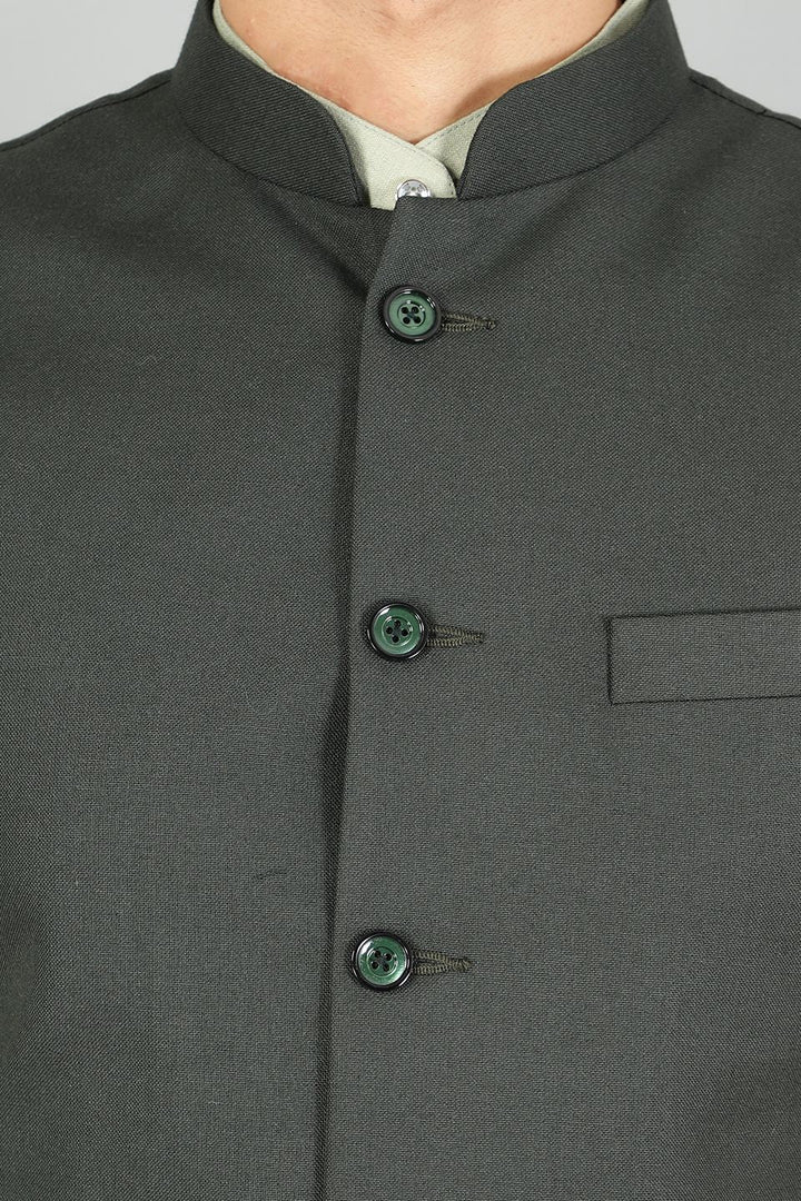 Polyester Cotton Plain Green Modi Nehru Jacket