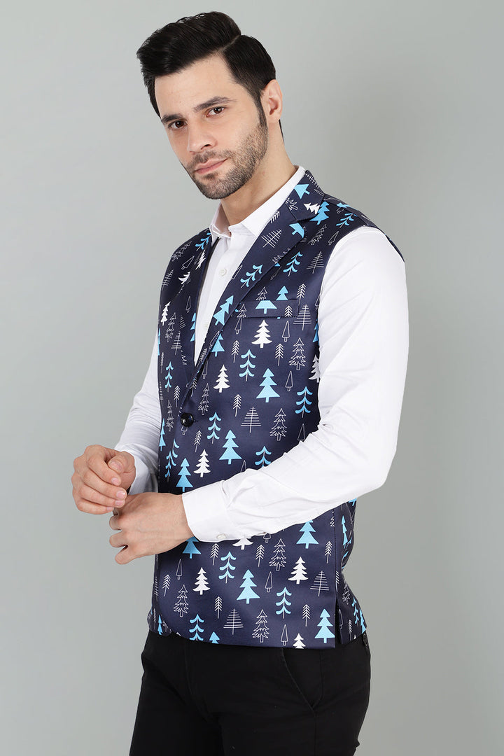 Polyester Cotton Christmas Blue Jacket Vest Waistcoat