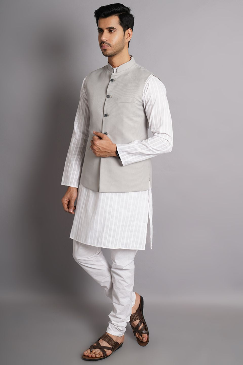 Poly Viscose Grey Solid Modi Nehru Jacket