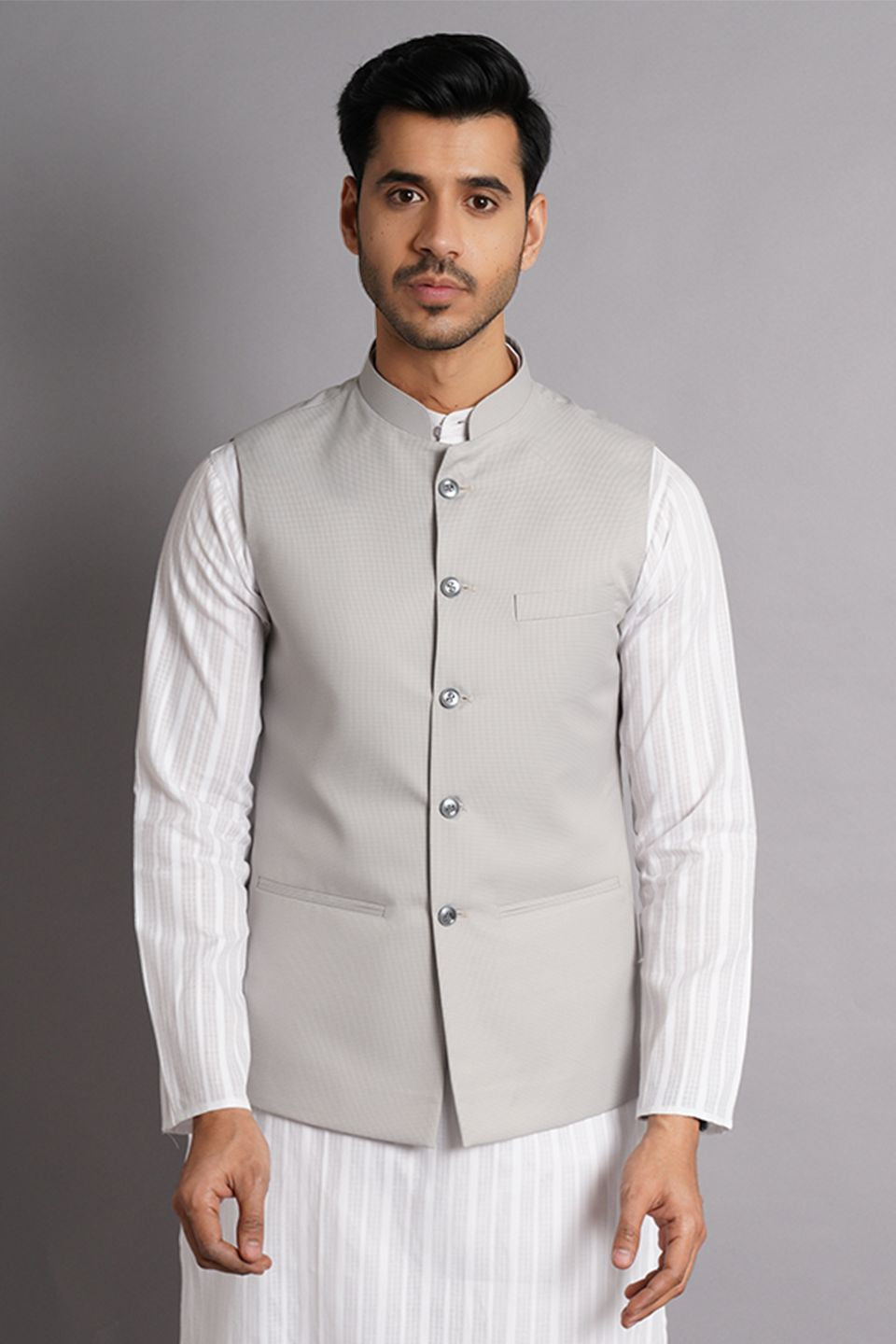 Poly Viscose Grey Solid Modi Nehru Jacket