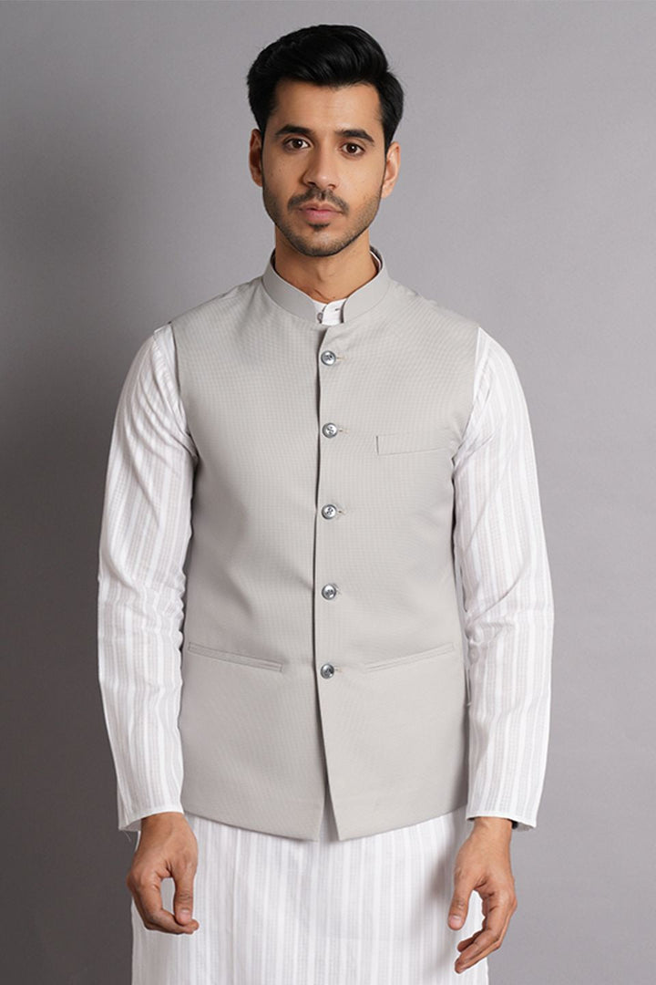 Poly Viscose Grey Solid Modi Nehru Jacket