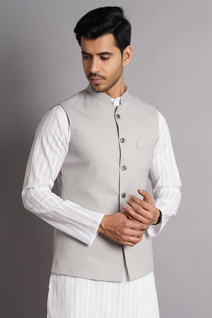 Poly Viscose Grey Solid Modi Nehru Jacket
