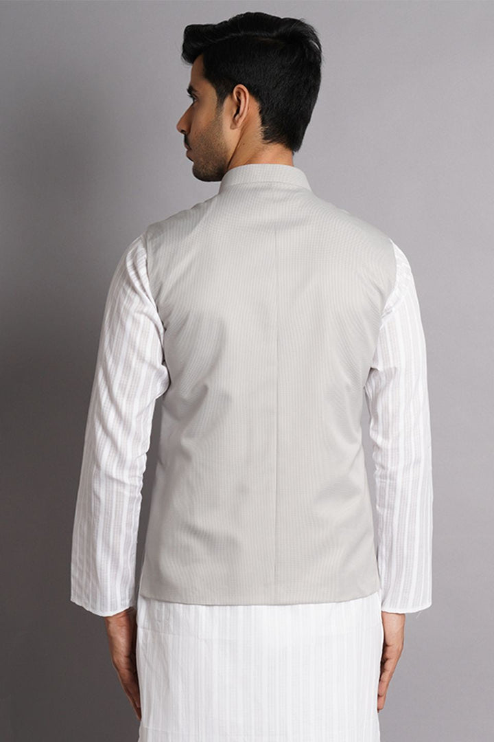 Poly Viscose Grey Solid Modi Nehru Jacket