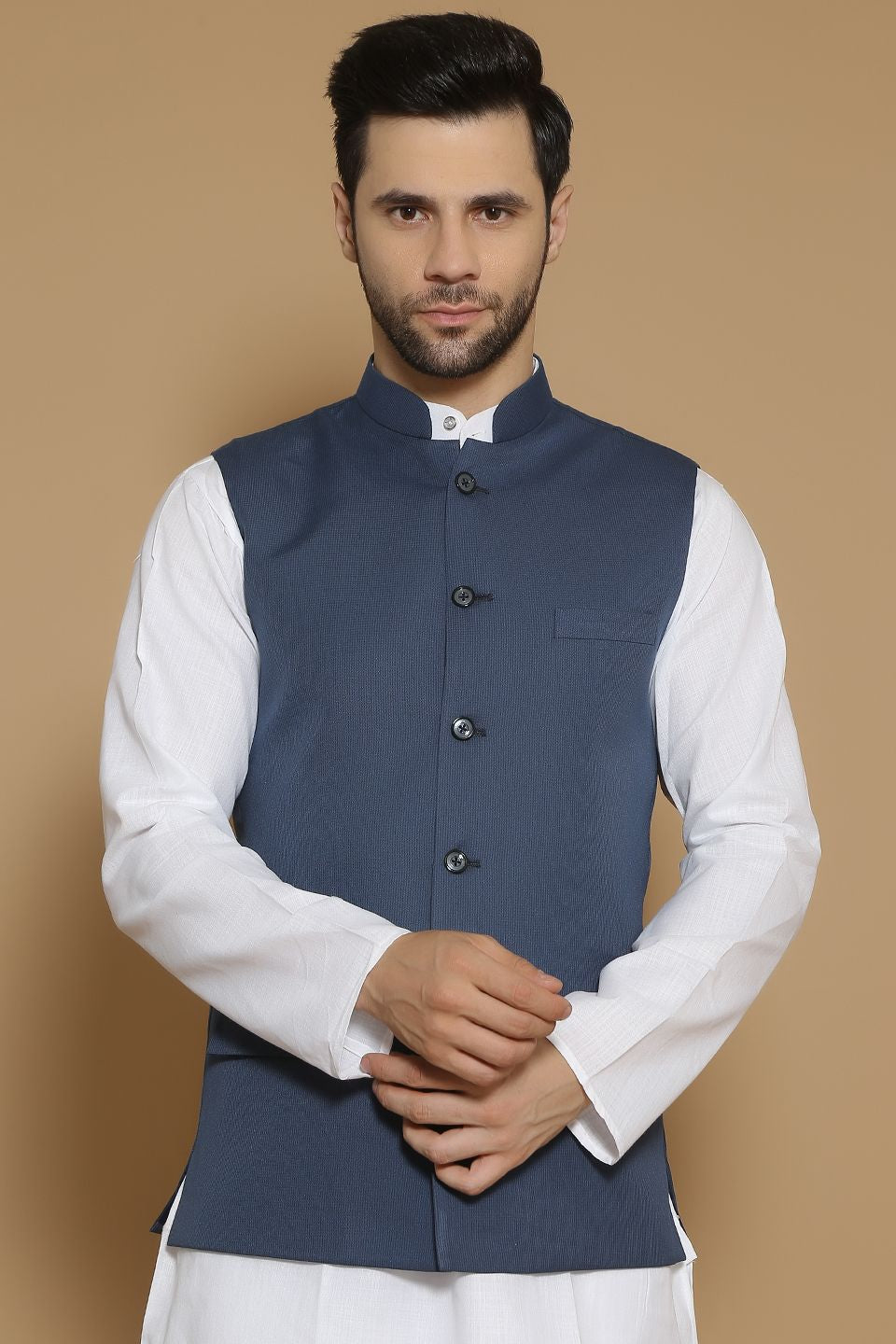 Poly Viscose Blue Modi Nehru Jacket