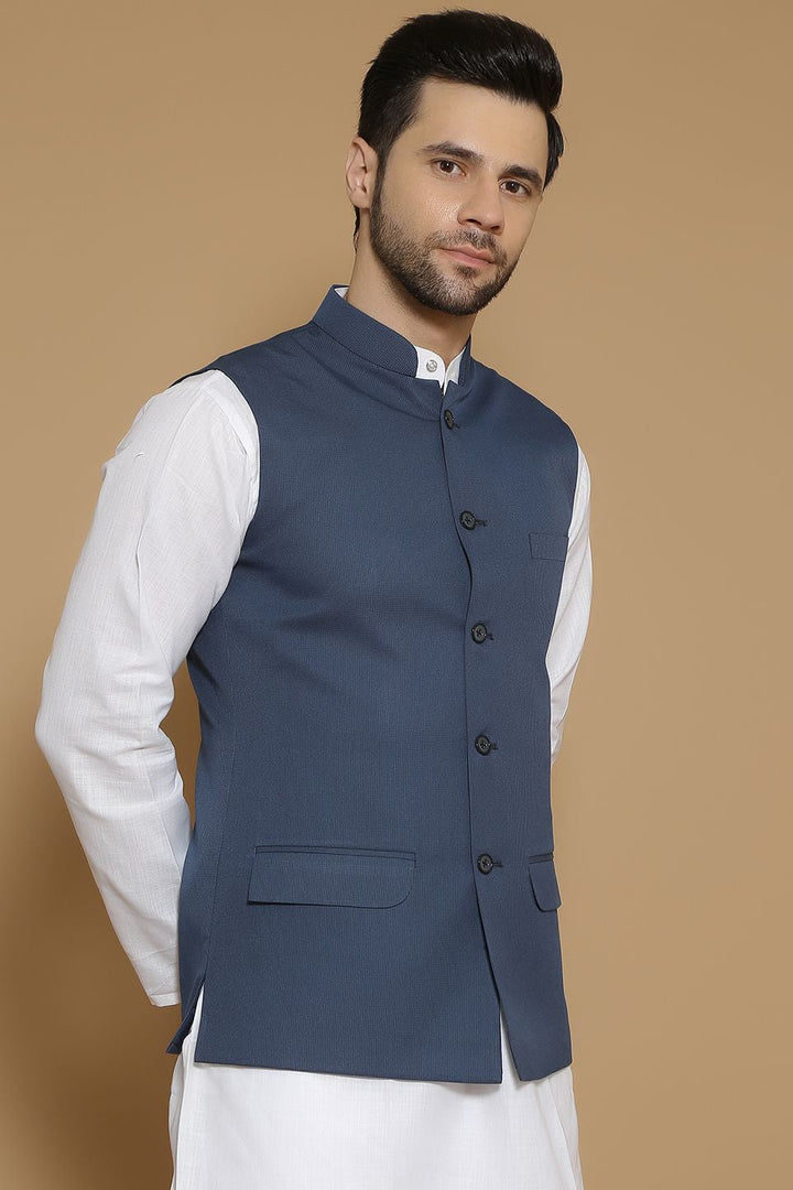 Poly Viscose Blue Modi Nehru Jacket
