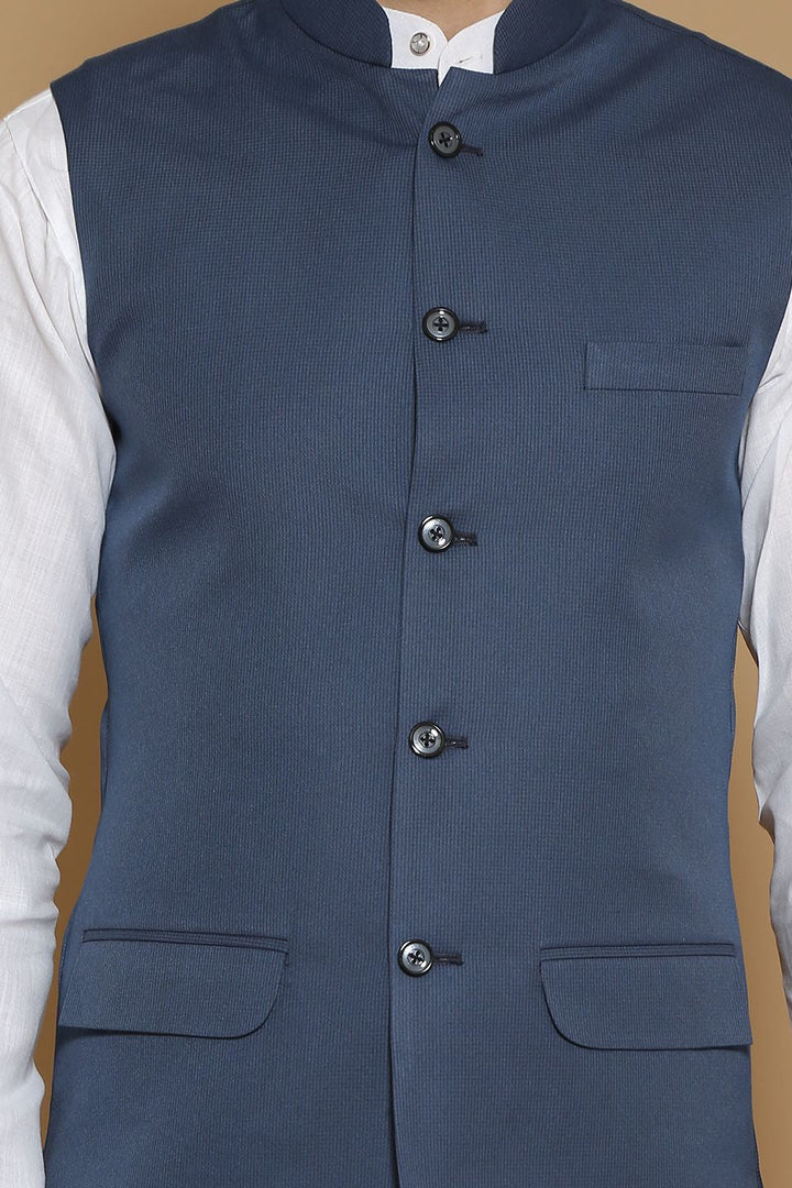 Poly Viscose Blue Modi Nehru Jacket