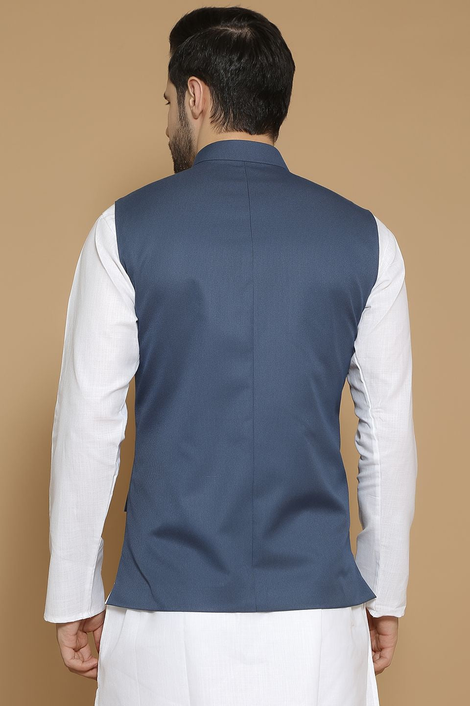Poly Viscose Blue Modi Nehru Jacket