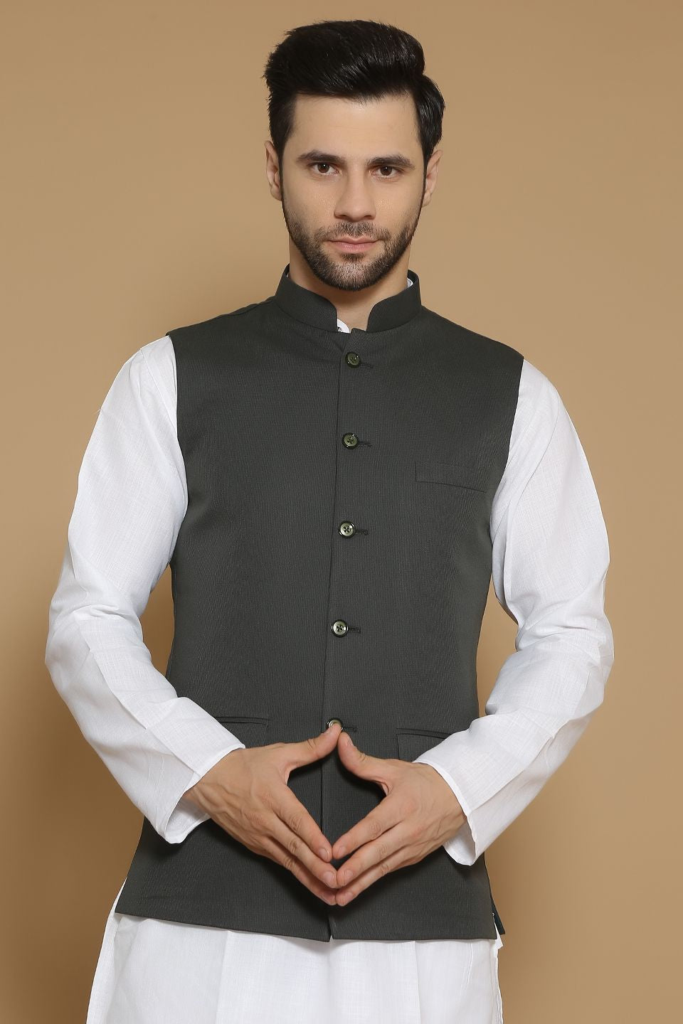 Poly Viscose Green Modi Nehru Jacket