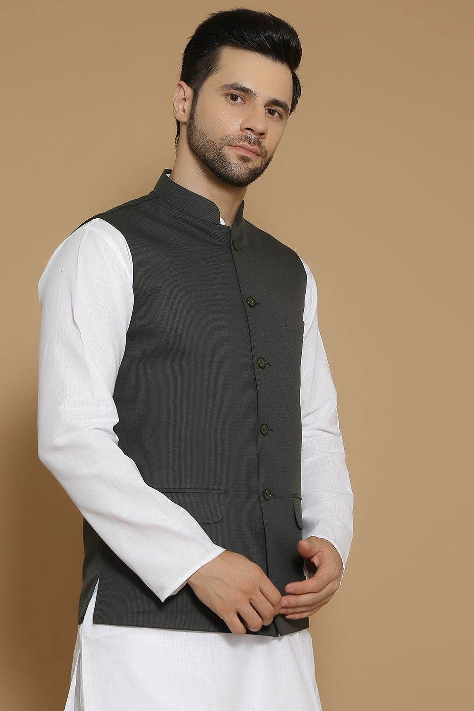 Poly Viscose Green Modi Nehru Jacket