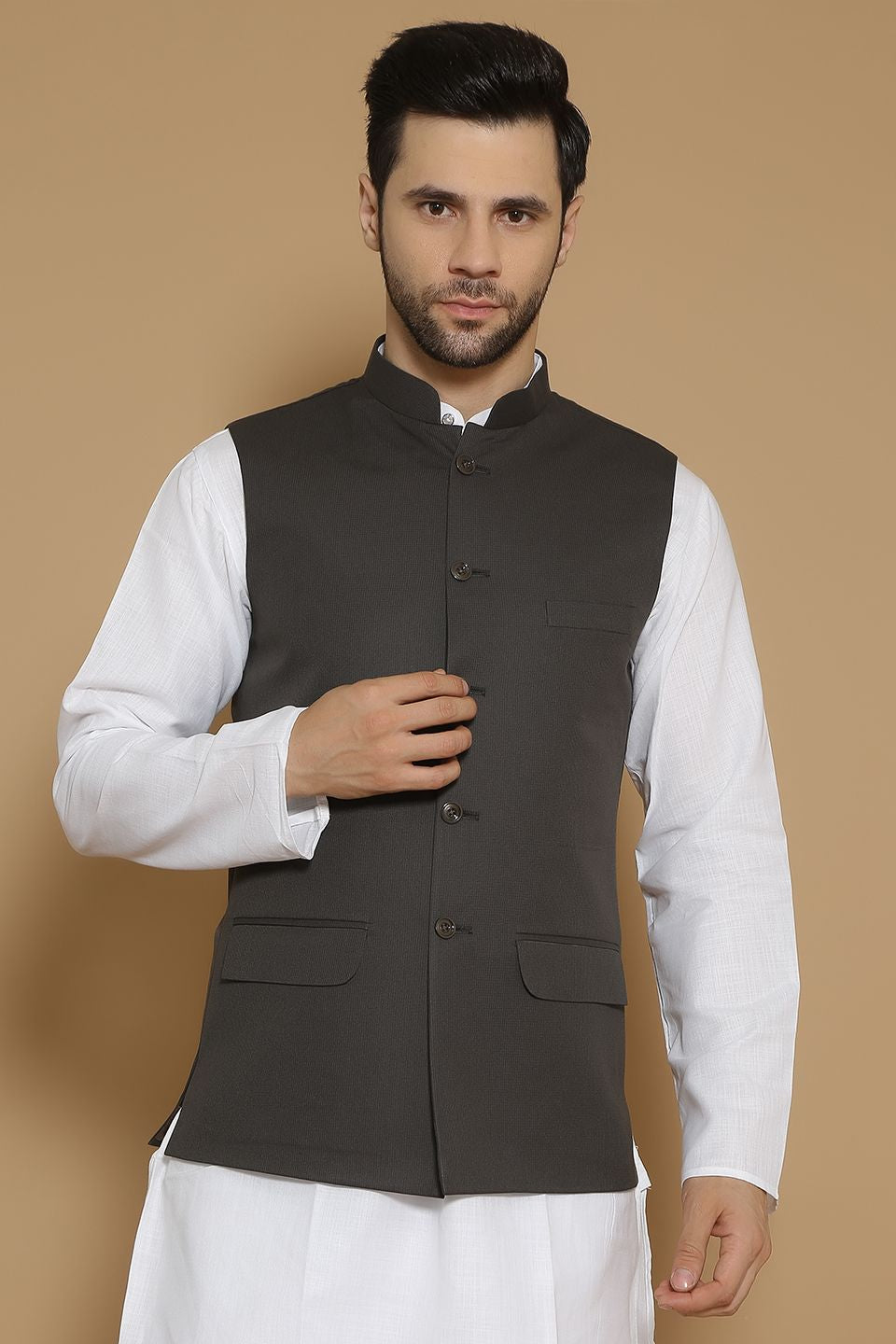 Poly Viscose Black Modi Nehru Jacket