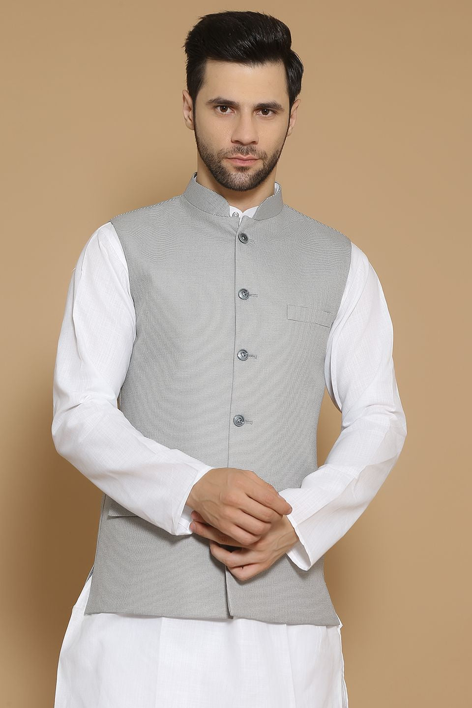 Poly Viscose Grey Modi Nehru Jacket
