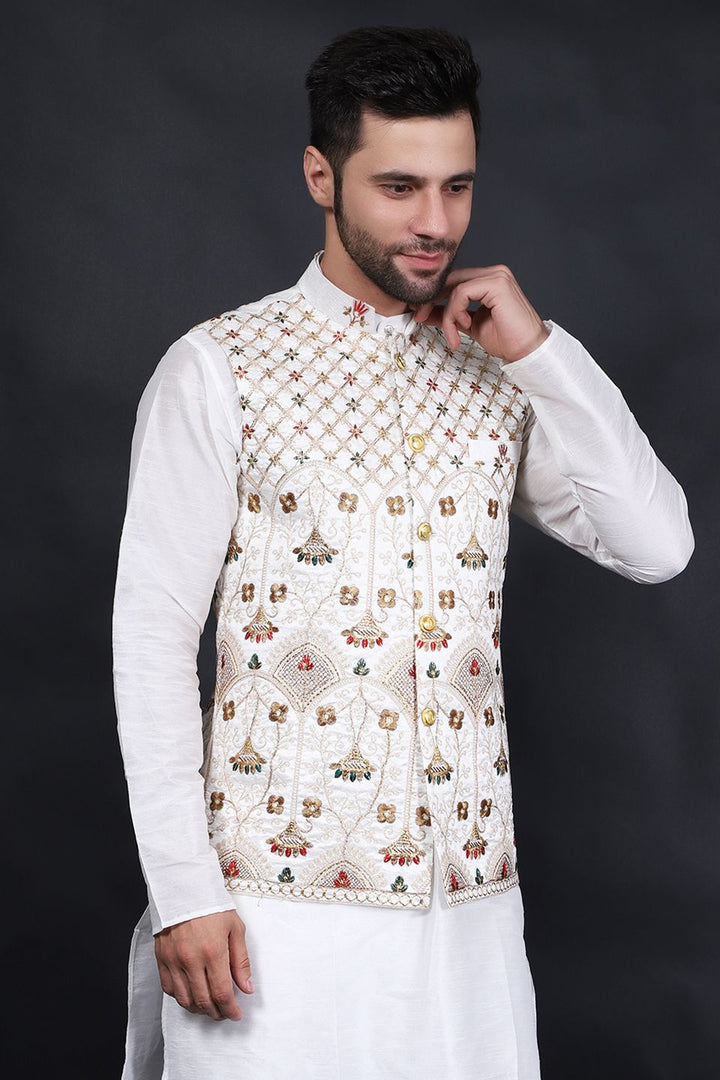 Cotton Silk Cream Modi Nehru Jacket