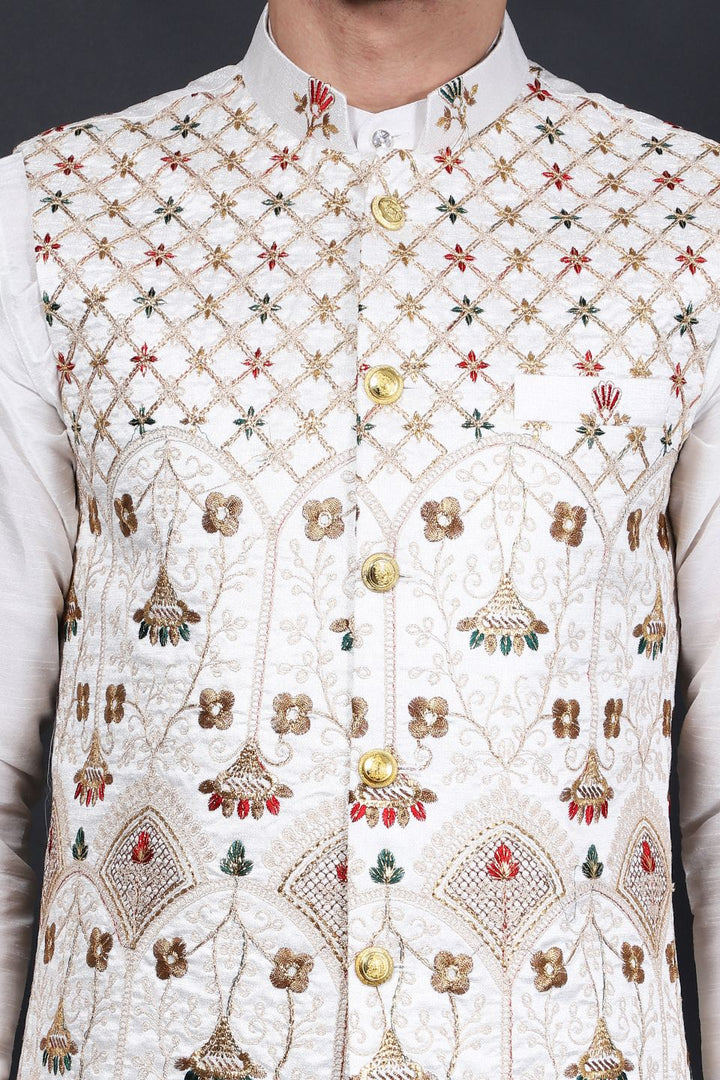 Cotton Silk Cream Modi Nehru Jacket
