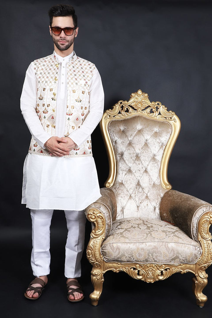 Cotton Silk Cream Modi Nehru Jacket