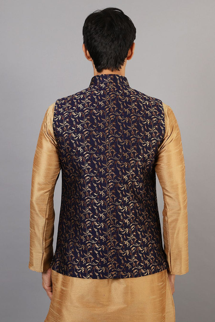 Banarasi Rayon Cotton Blue Modi Nehru Jacket