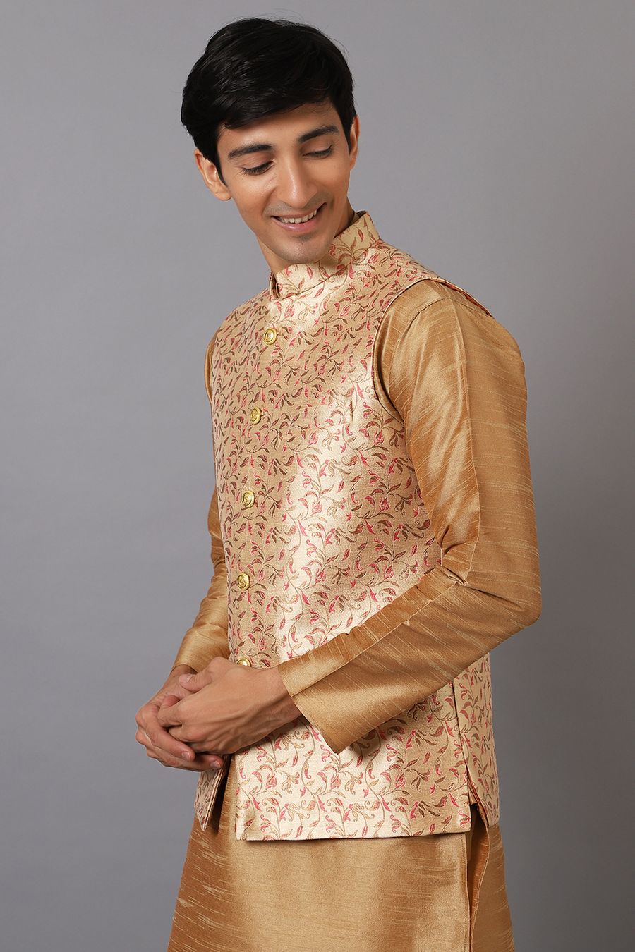 Banarasi Rayon Cotton Golden Modi Nehru Jacket