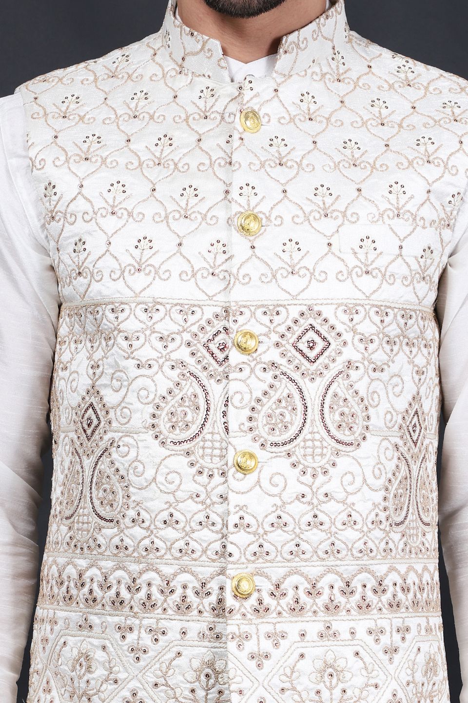 Cotton Silk Beige Modi Nehru Jacket