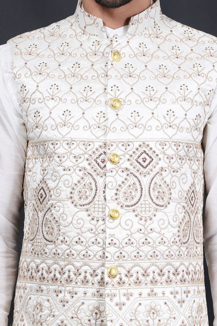 Cotton Silk Beige Modi Nehru Jacket