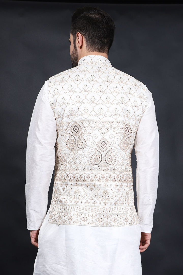 Cotton Silk Beige Modi Nehru Jacket