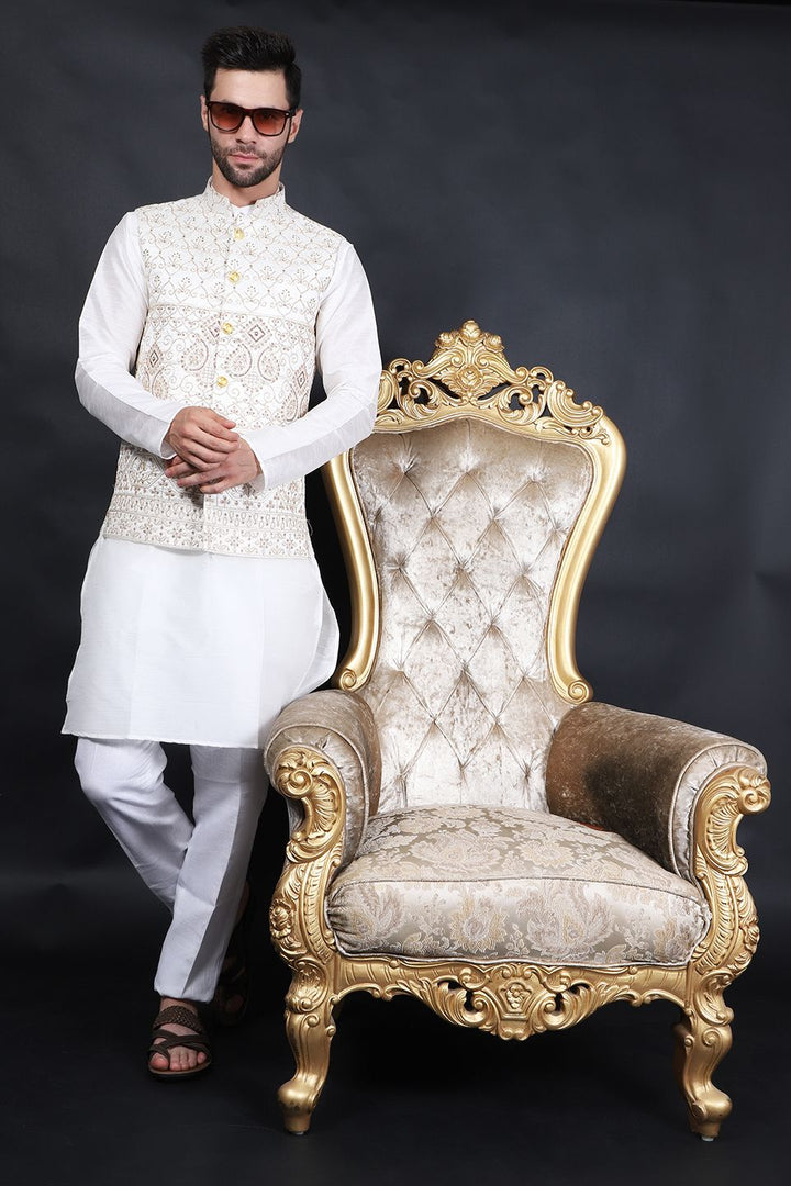 Cotton Silk Beige Modi Nehru Jacket