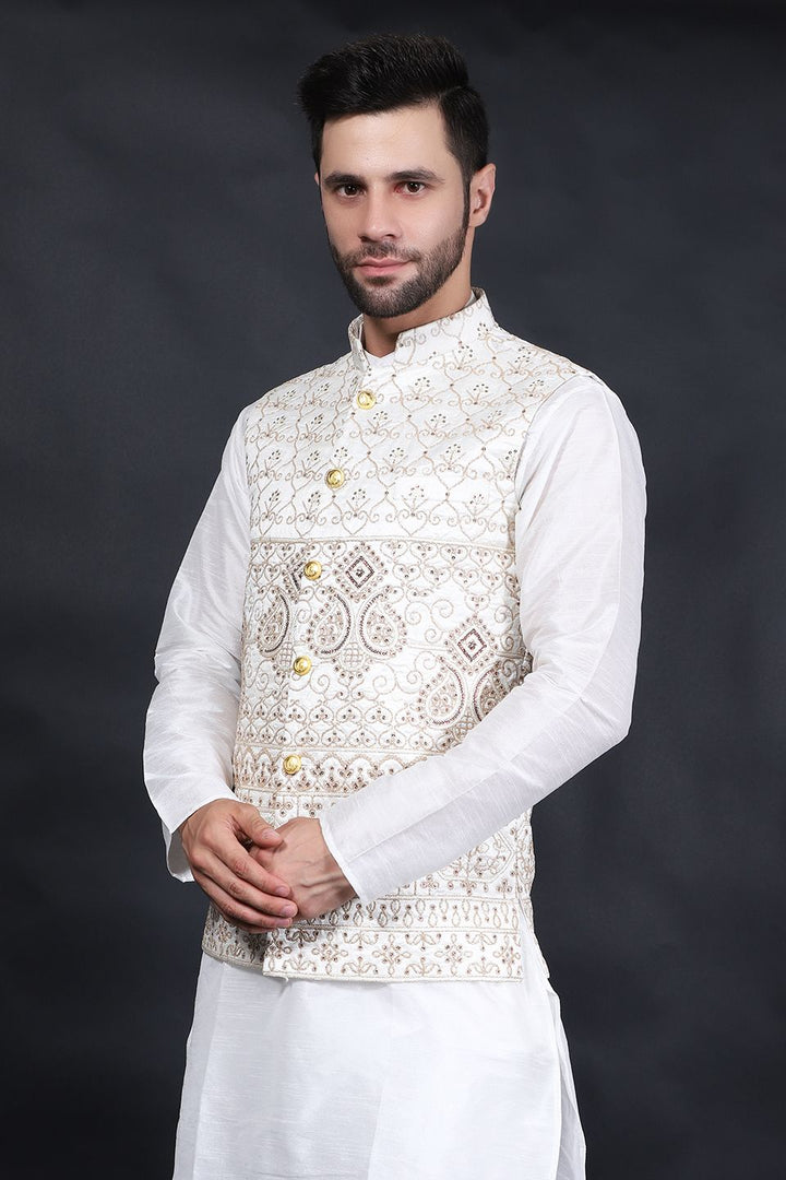 Cotton Silk Beige Modi Nehru Jacket
