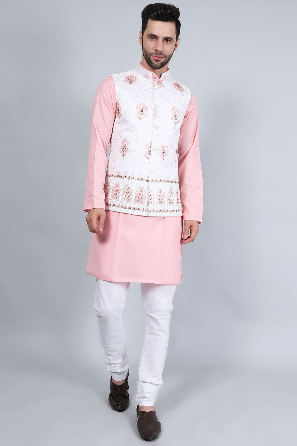 Cotton Silk White Modi Nehru Jacket