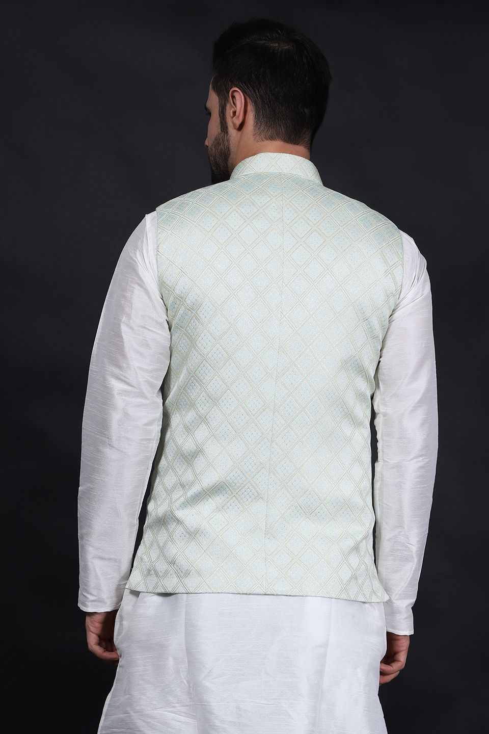 Banarasi Rayon Cotton Silver Modi Nehru Jacket